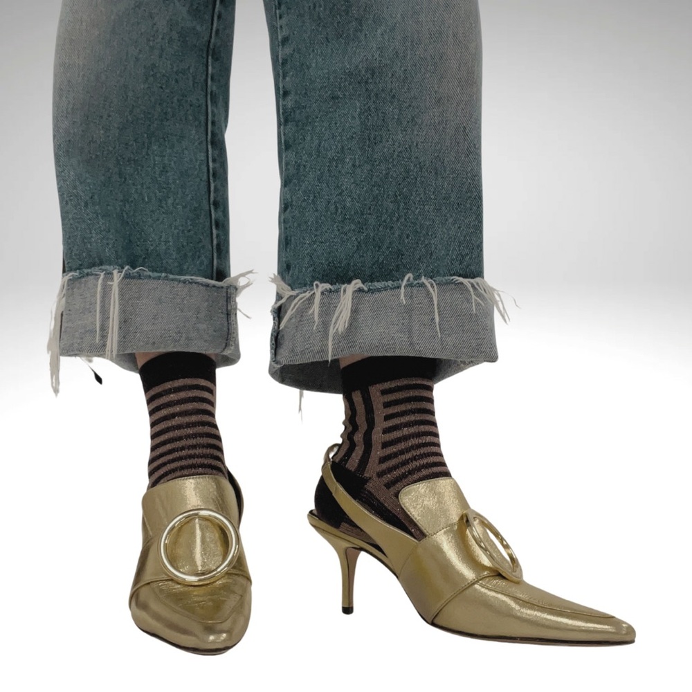 DORATEYMUR Gold Pointy Mules with Strap size 38